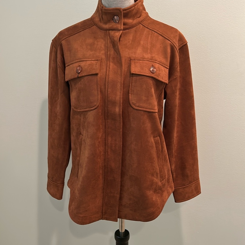 Liverpool Los Angeles Faux Suede Utility Jacket Penny Brown NWT Size S